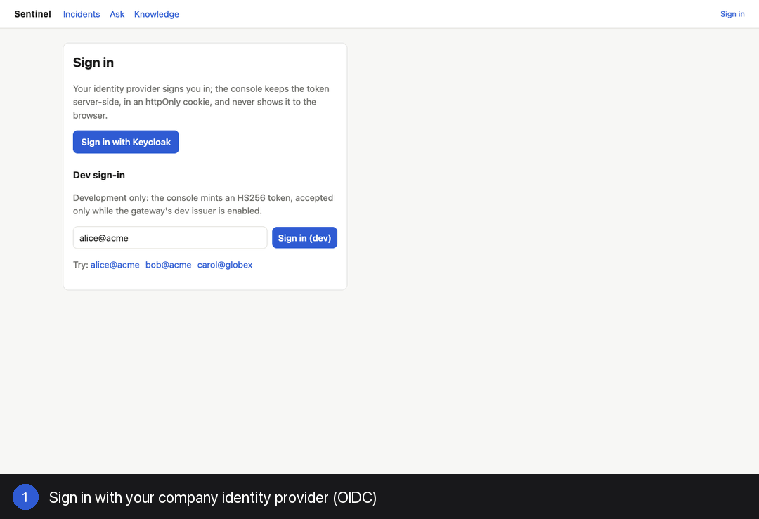 Recorded demo: a bad deploy breaks checkout, the alert opens an incident, the agent proposes a cited rollback, a human approves, and recovery is verified in 14 seconds